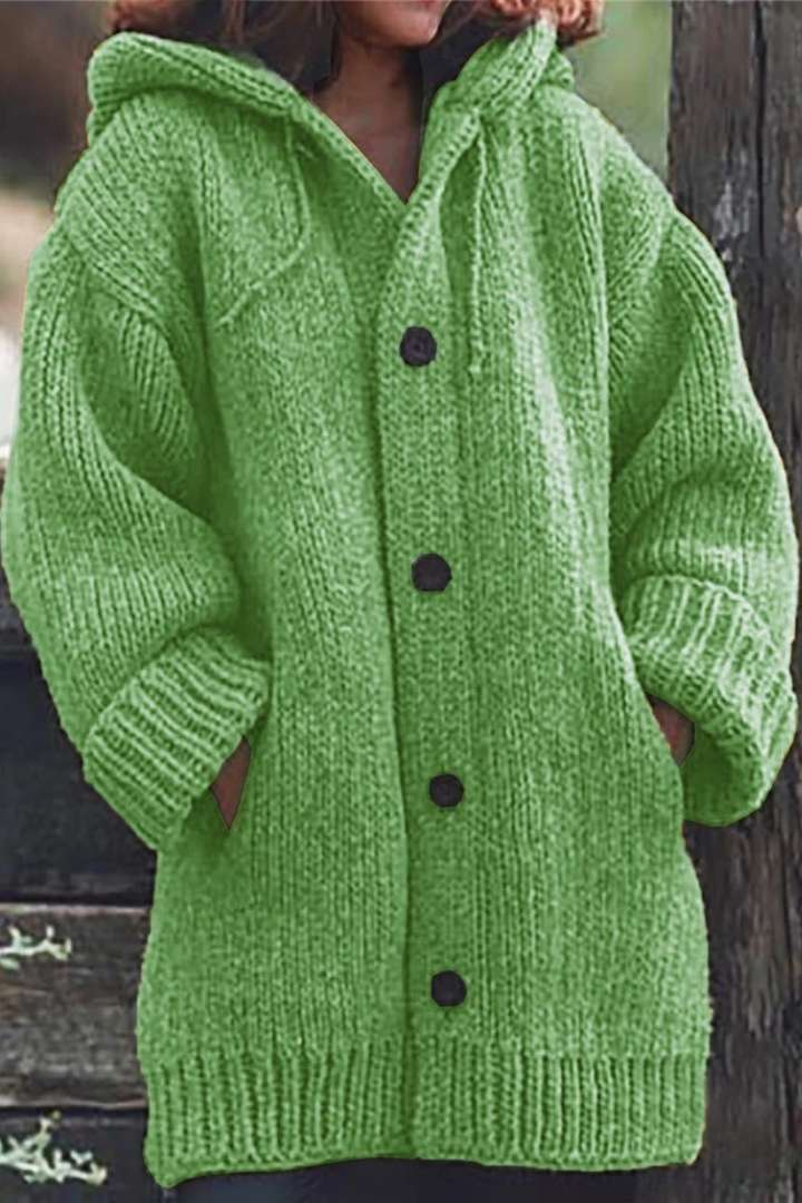 Langer Damen Cardigan Mit Kapuze | Mit Knöpfen