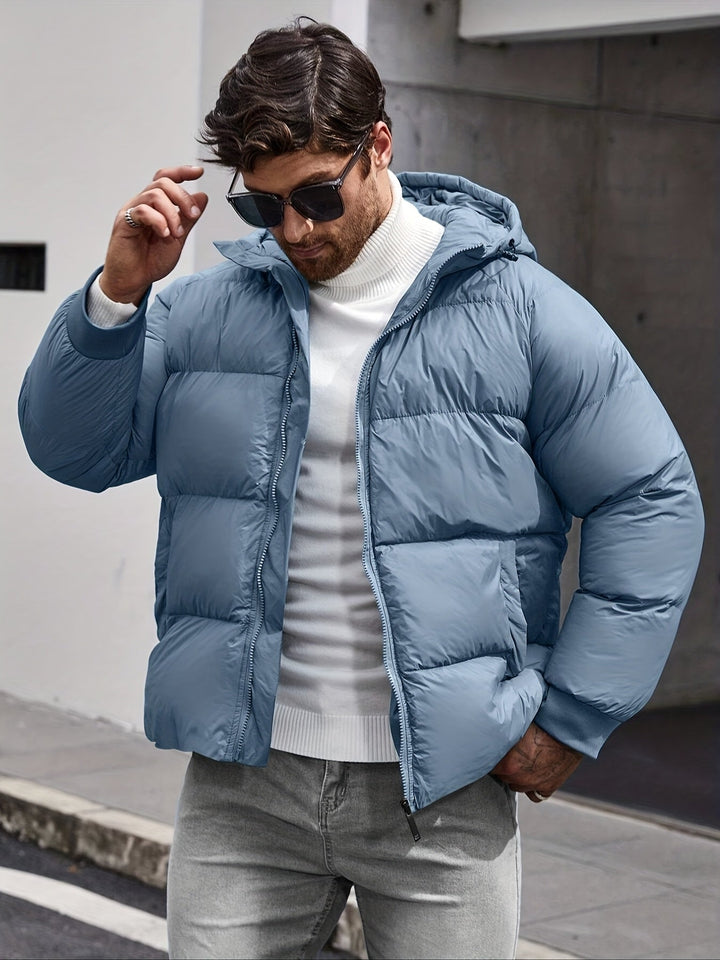 Herren Lässige Daunenjacke Mit Kapuze | Durchgehender Reißverschluss