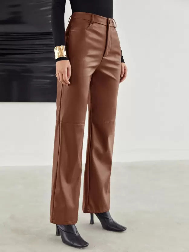 Hochtaillierte Weitbeinige Vegane Lederhose für Damen