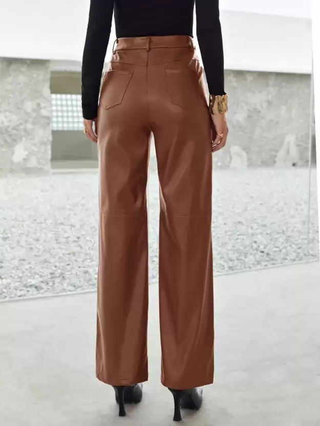 Hochtaillierte Weitbeinige Vegane Lederhose für Damen