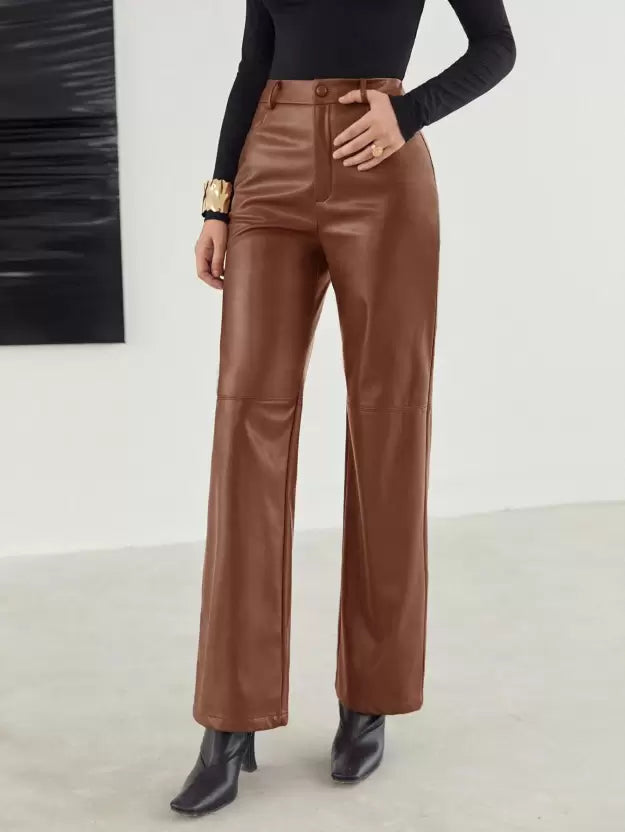 Hochtaillierte Weitbeinige Vegane Lederhose für Damen