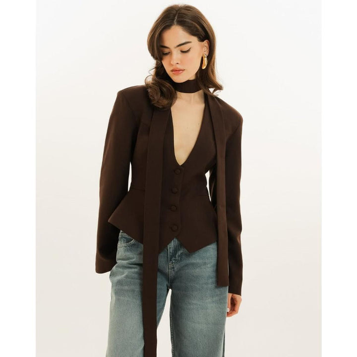 Damen Langarm-Blazermantel | Mit Schal