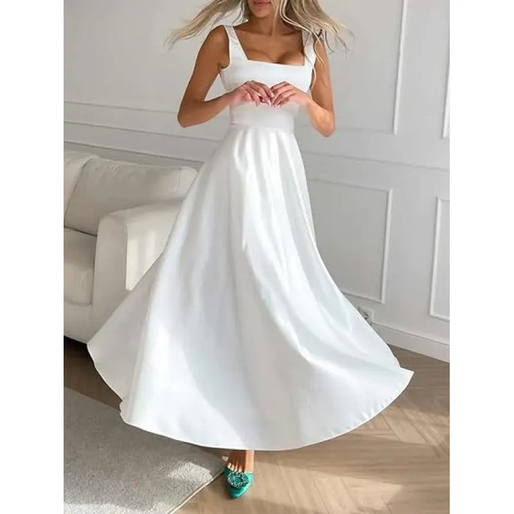 Damen Sommer Cocktailkleid mit Quadratischem Ausschnitt and Ärmellos