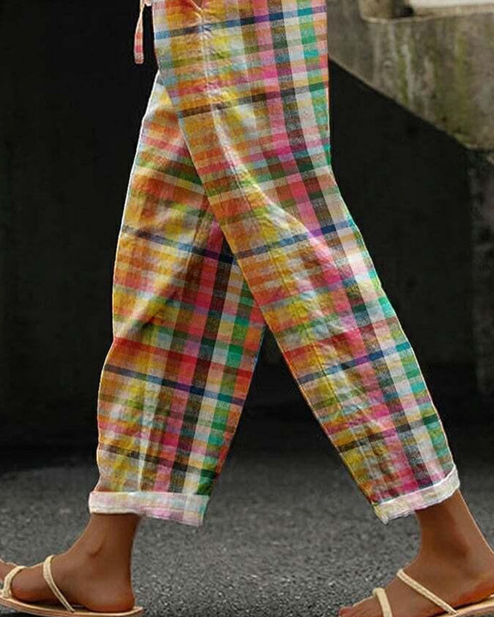 Karierte Damenhose mit Kordelzug