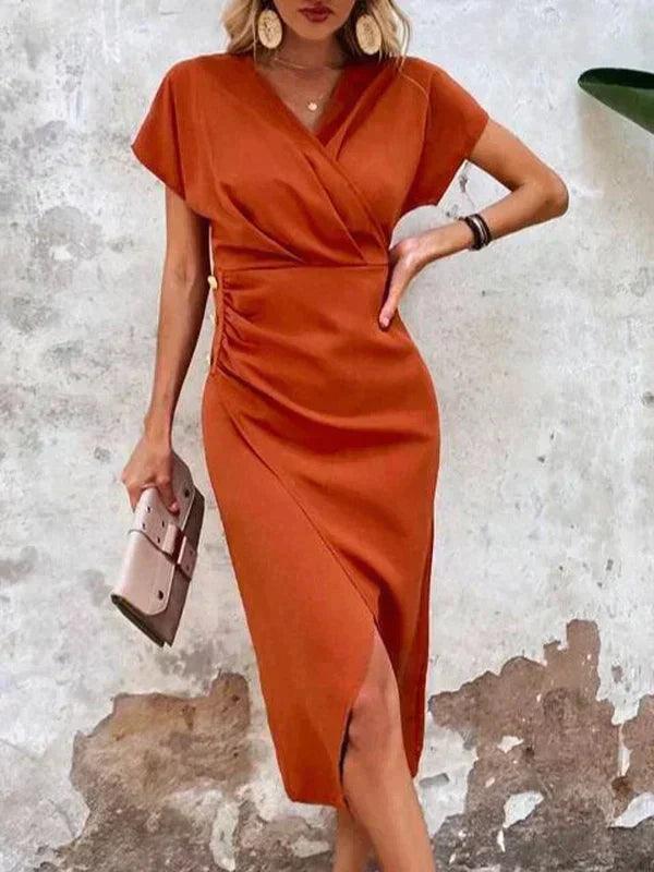 V-Ausschnitt-Wickelkleid mit hohem Schlitz für Damen