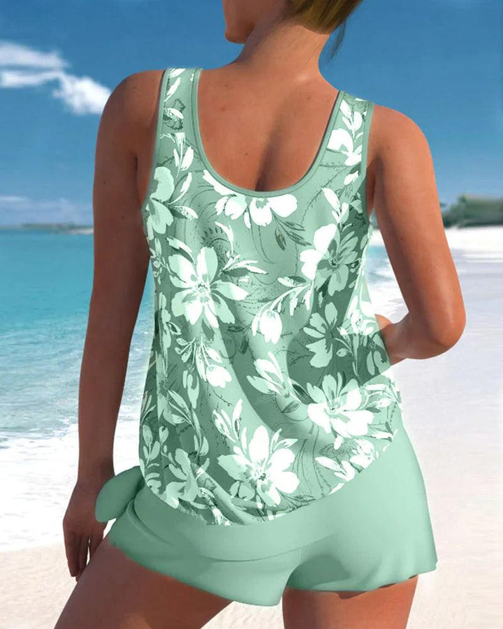 Damen Sommer Tankini-Set mit Blumenoberteil and Shorts