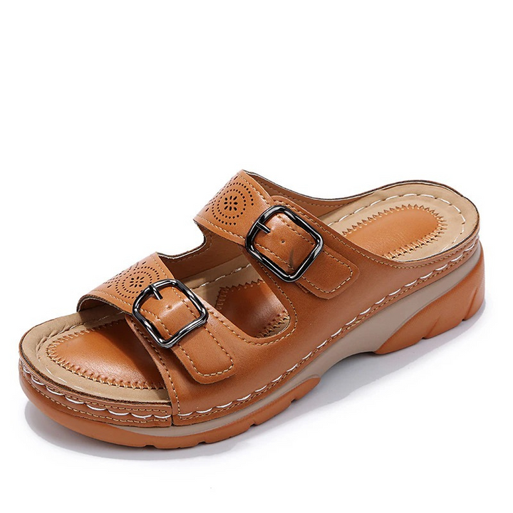 Damen Sommer Zweifarbige Slidesandalen mit Schnallen and Ausschnittdetails