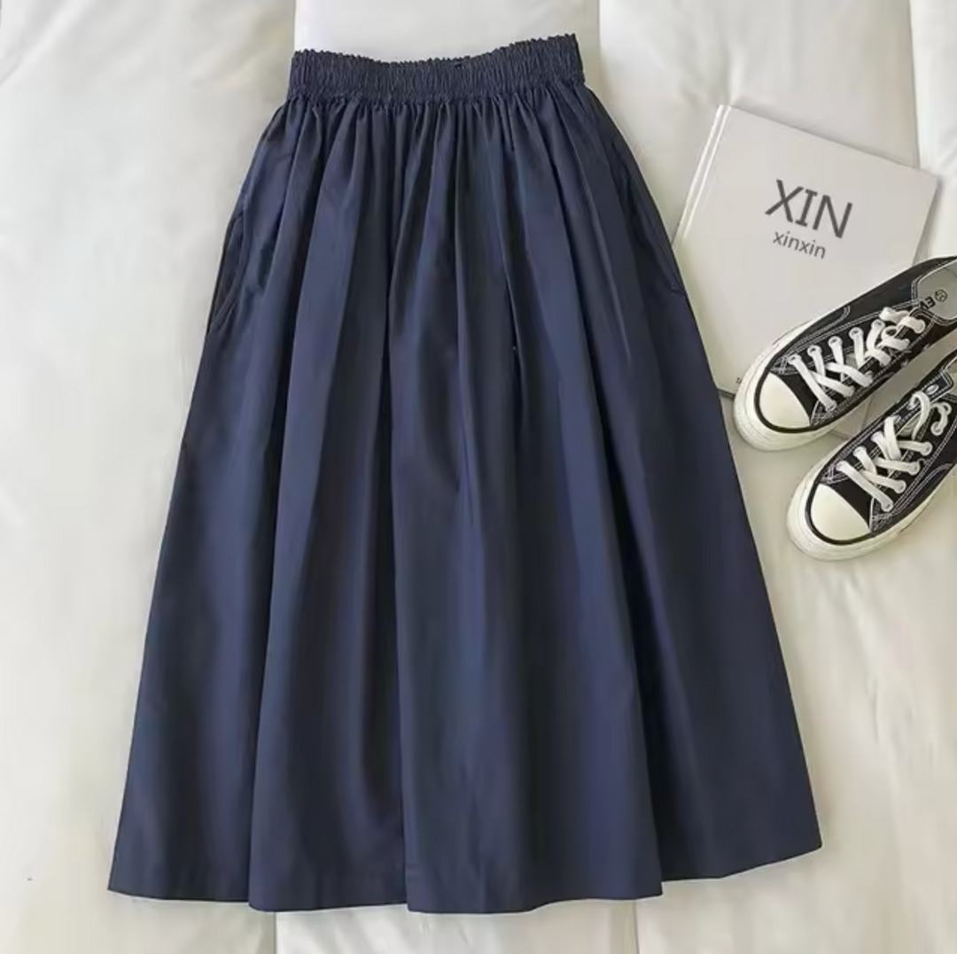 Damen-Midi-Rock mit gesammeltem Taillenband