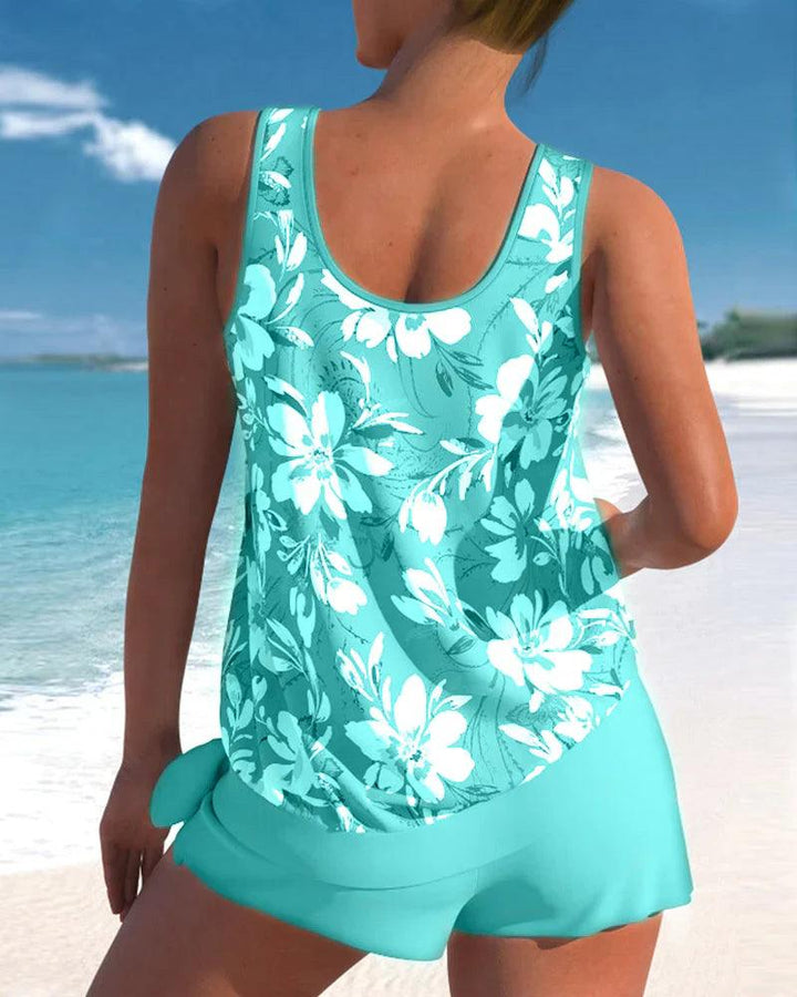 Damen Sommer Tankini-Set mit Blumenoberteil and Shorts