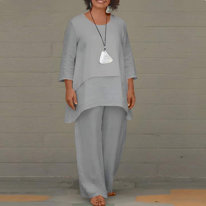 Damen Leinen-Set mit Oberteil und Hose