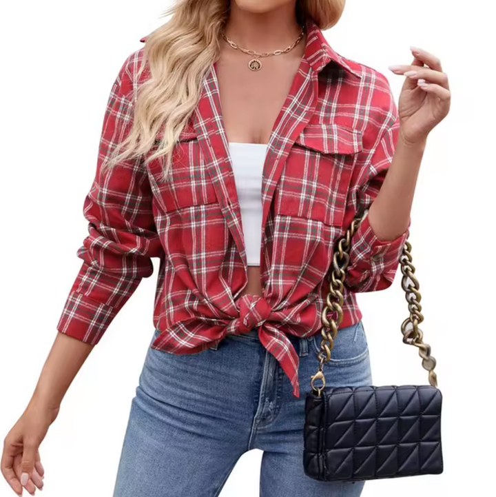 Kariertes Button-Down-Hemd für Frauen