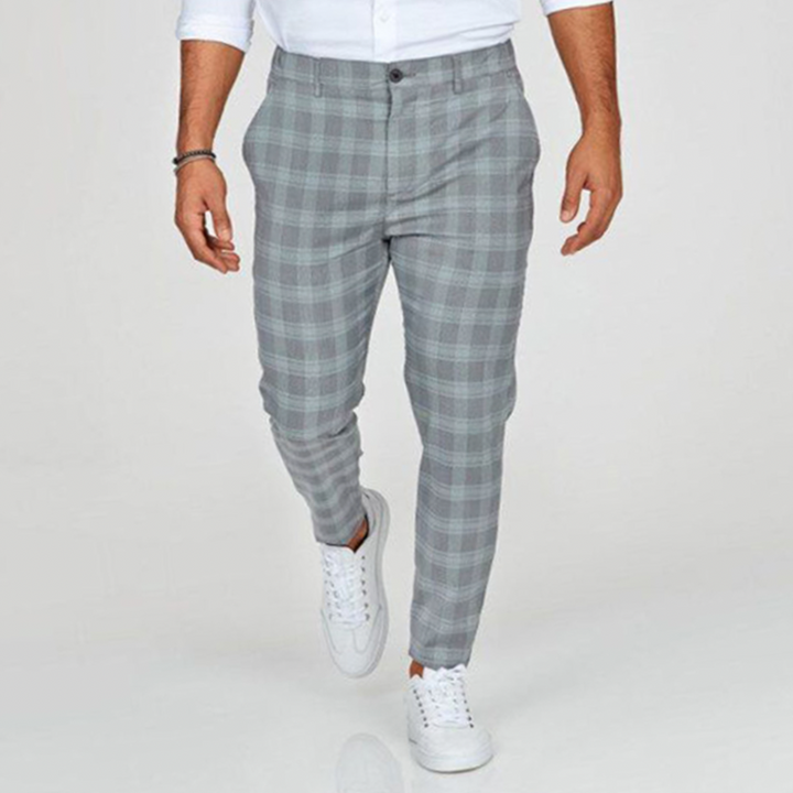 Herren Freizeit-Hosen mit Karomuster und schmal zulaufendem Bein