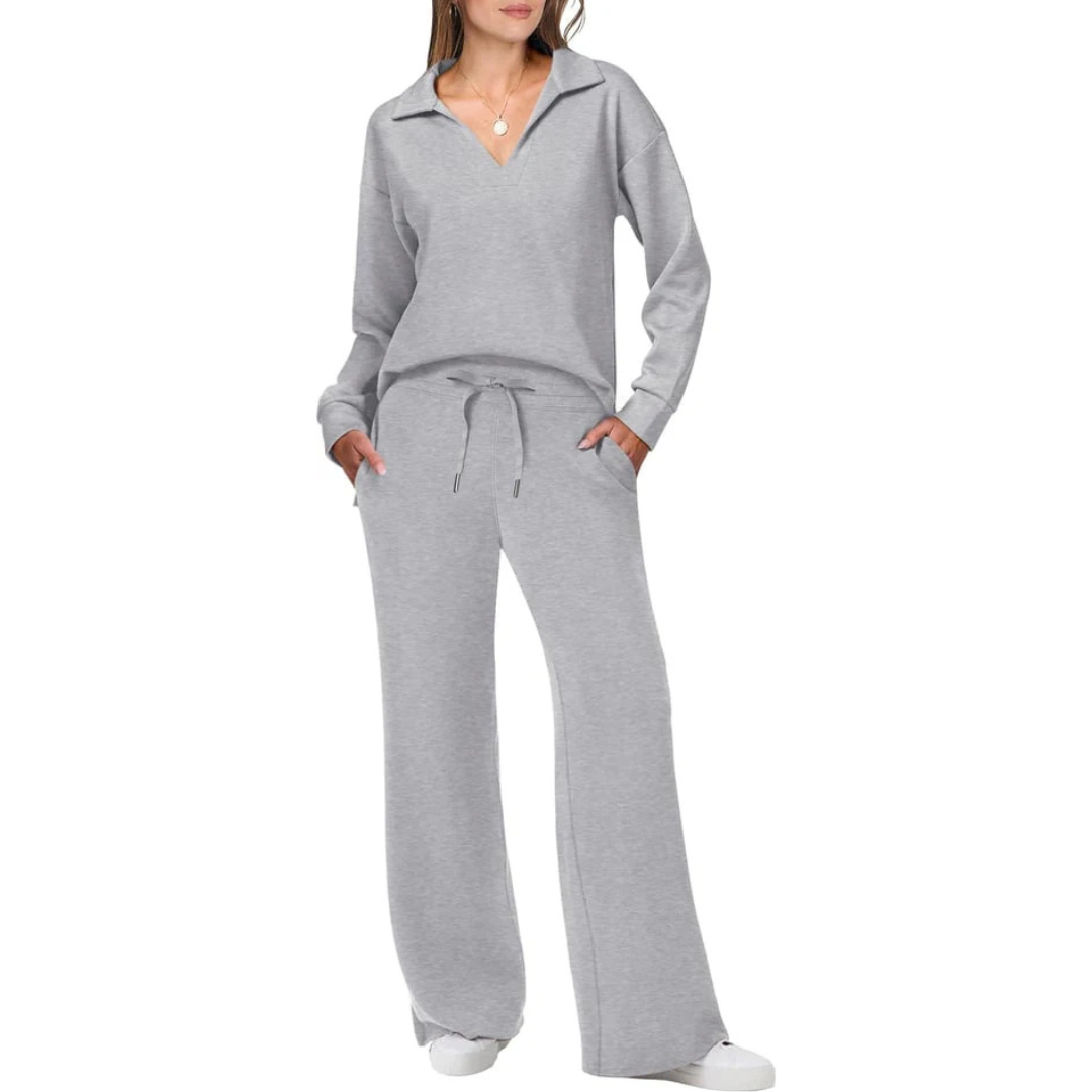 Damen Loungewear Mit V-ausschnitt-top Und Locker Sitzender Hose | Stilvoll