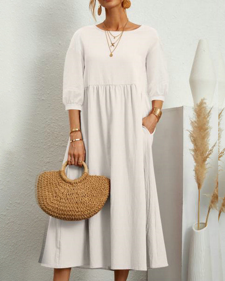 Damen Midikleid mit Rundhalsausschnitt und Taschen