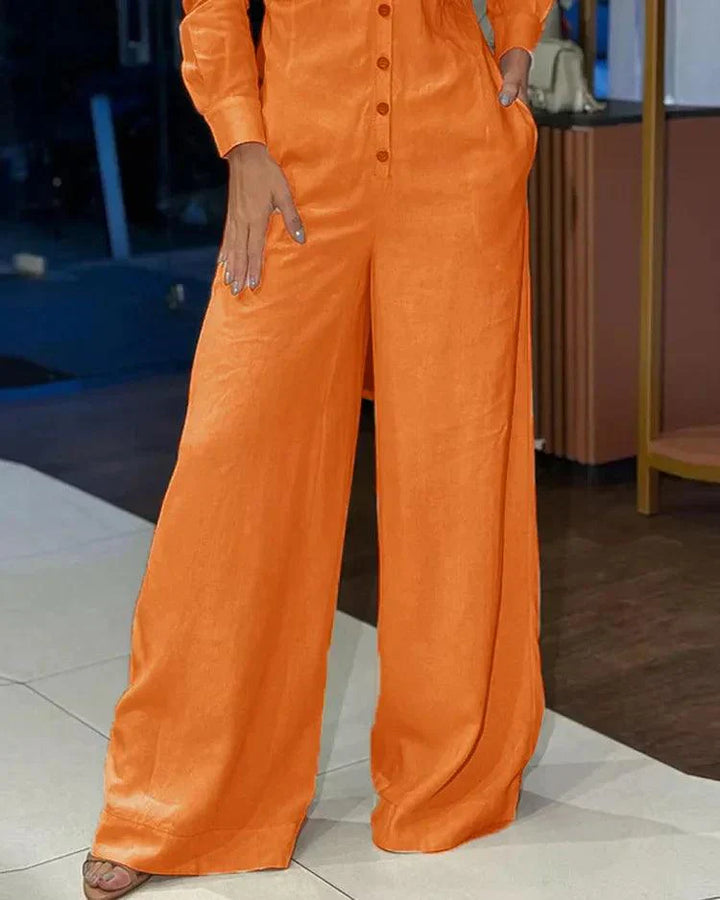 Damen-Leinenoverall mit Weitem Bein und Knopfleiste