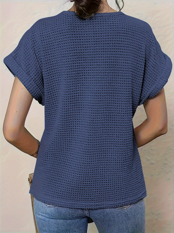 Waffelstrick-Bluse mit Spitzenbesatz für Damen