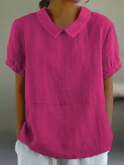 Damen-Leinenbluse mit kurzen Puffärmeln
