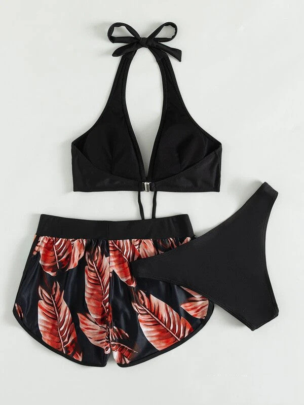 Damen Zweiteiler Bikini mit Haltertop und passendem Shorts