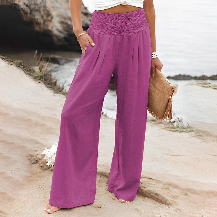 Damen Sommer Hoch Tailliert Hose mit Elastischem Bund and Taschen