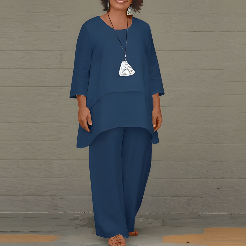 Damen Leinen-Set mit Oberteil und Hose
