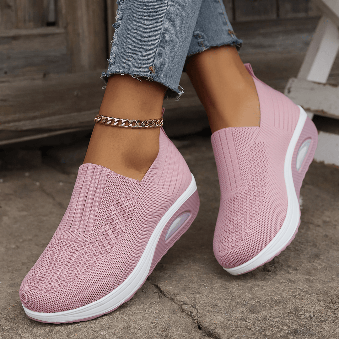 Damen Slip-On Mesh-Plateau-Sneaker mit Luftgepolsterter Sohle