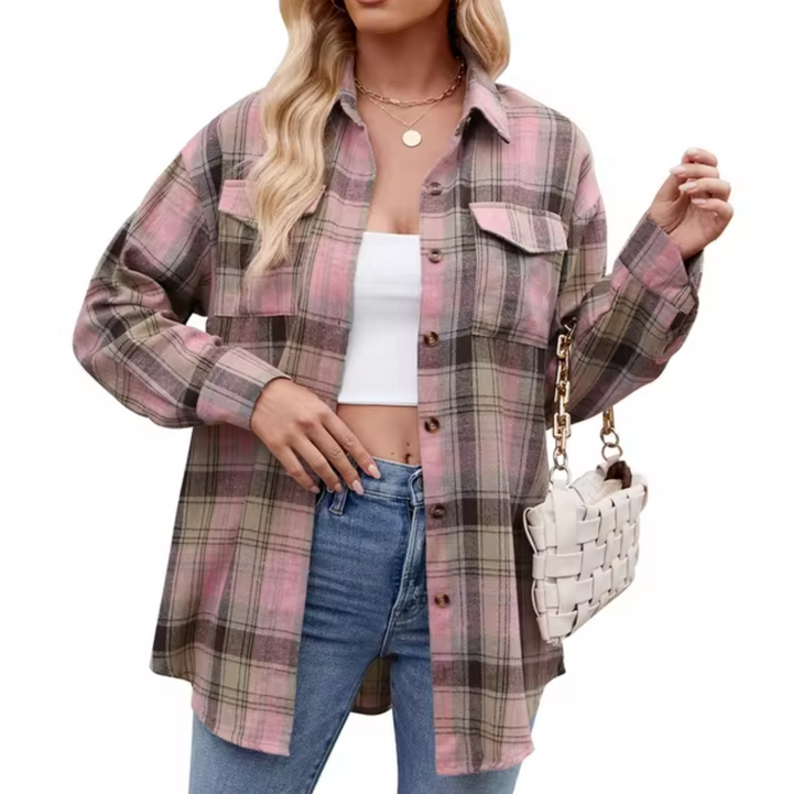 Kariertes Button-Down-Hemd für Frauen