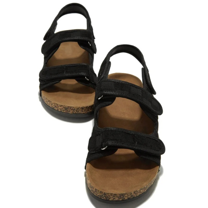 Damen Sommer-Korksandalen mit Doppelriemen und Offener Zehenpartie