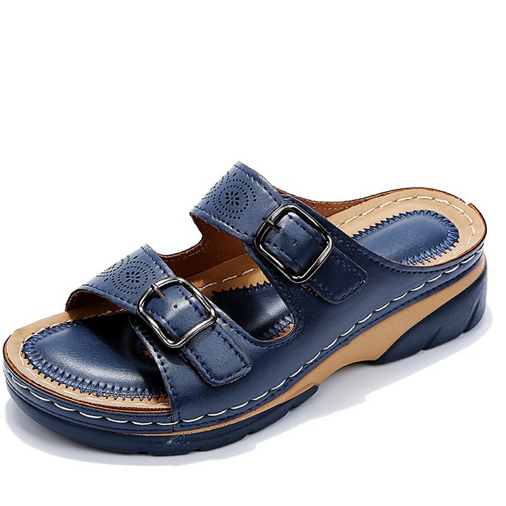 Damen Sommer Zweifarbige Slidesandalen mit Schnallen and Ausschnittdetails
