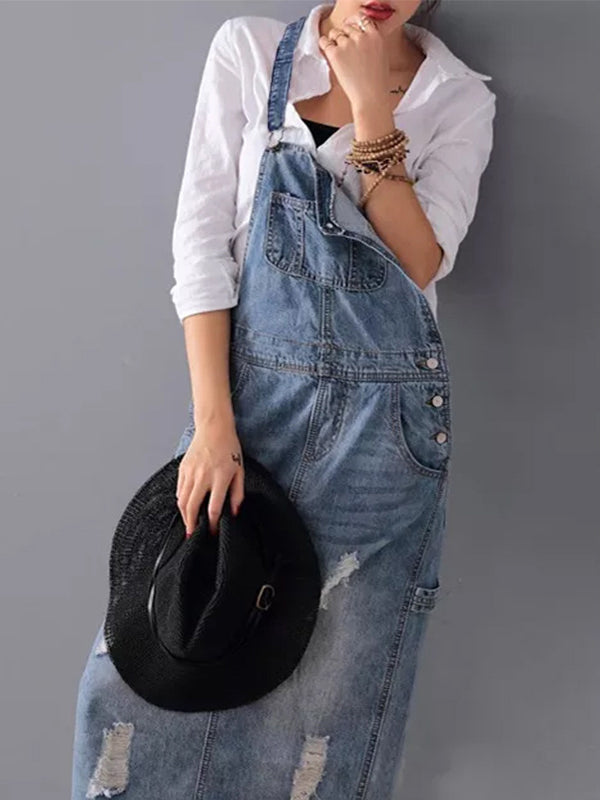 Denim-Midi-Overallkleid für Damen
