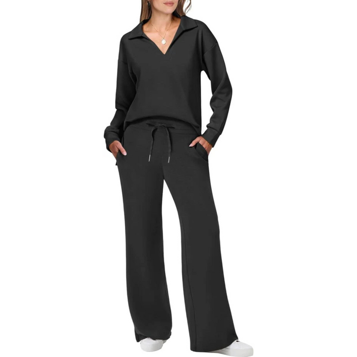 Damen Loungewear Mit V-ausschnitt-top Und Locker Sitzender Hose | Stilvoll