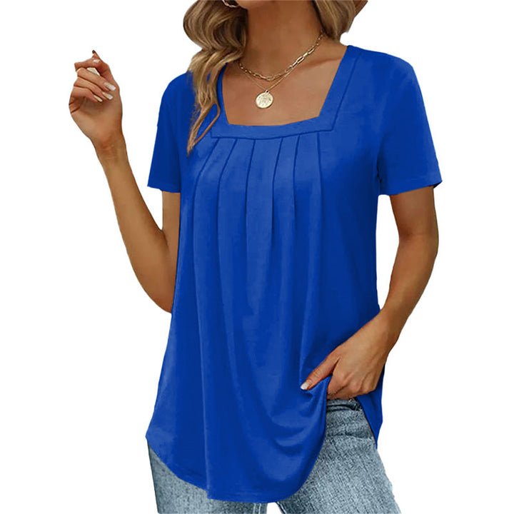 Damen-Bluse mit Falten, eckigem Ausschnitt und kurzen Ärmeln