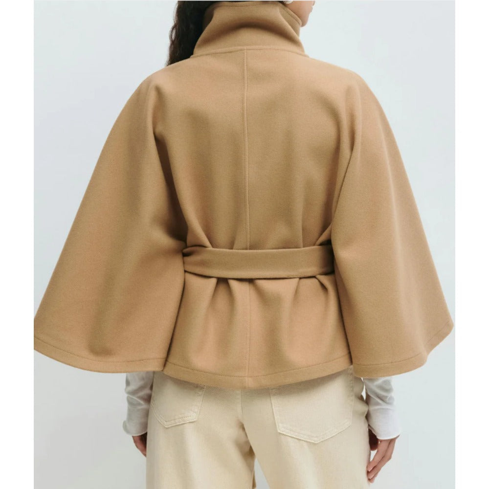 Damen Cape-Mantel Mit Gürtel Und Hohem Kragen | Stylischer Ärmel