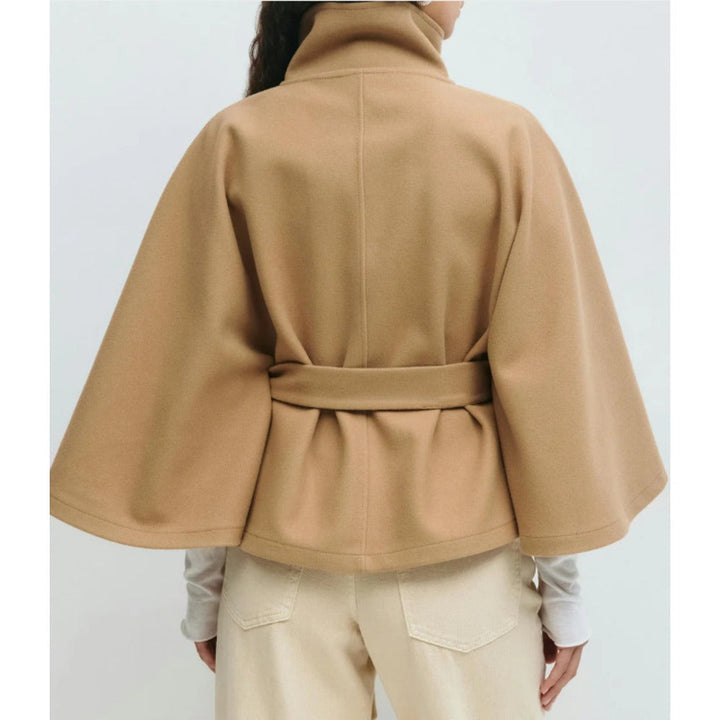 Damen Cape-Mantel Mit Gürtel Und Hohem Kragen | Stylischer Ärmel