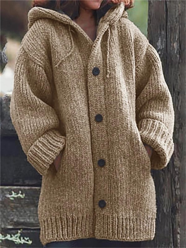 Langer Damen Cardigan Mit Kapuze | Mit Knöpfen