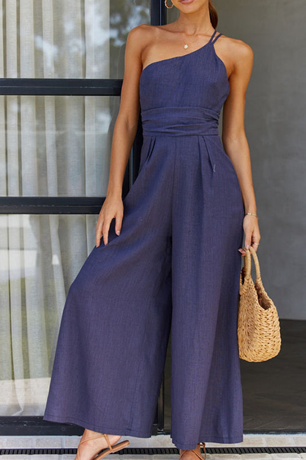 Ein-Schulter-Jumpsuit aus Leinen für Frauen