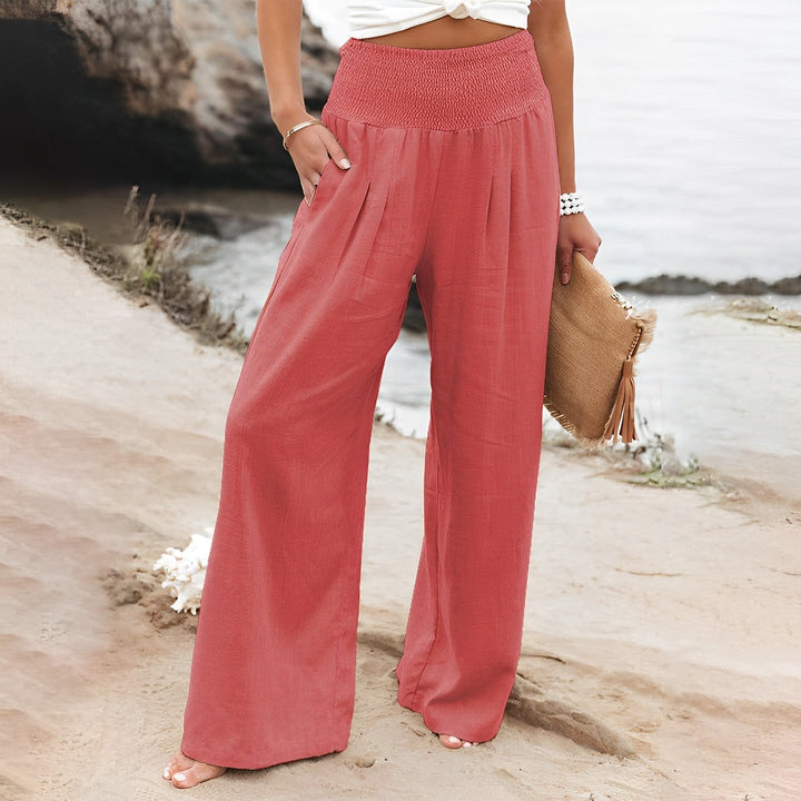 Damen Sommer Hoch Tailliert Hose mit Elastischem Bund and Taschen