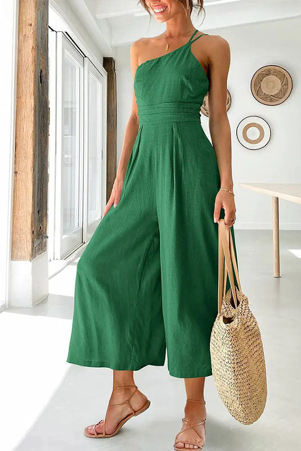 Ein-Schulter-Jumpsuit aus Leinen für Frauen