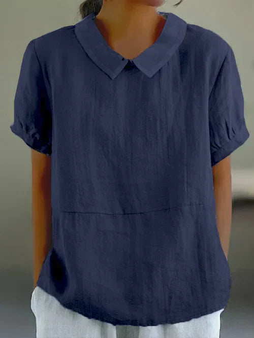 Damen-Leinenbluse mit kurzen Puffärmeln