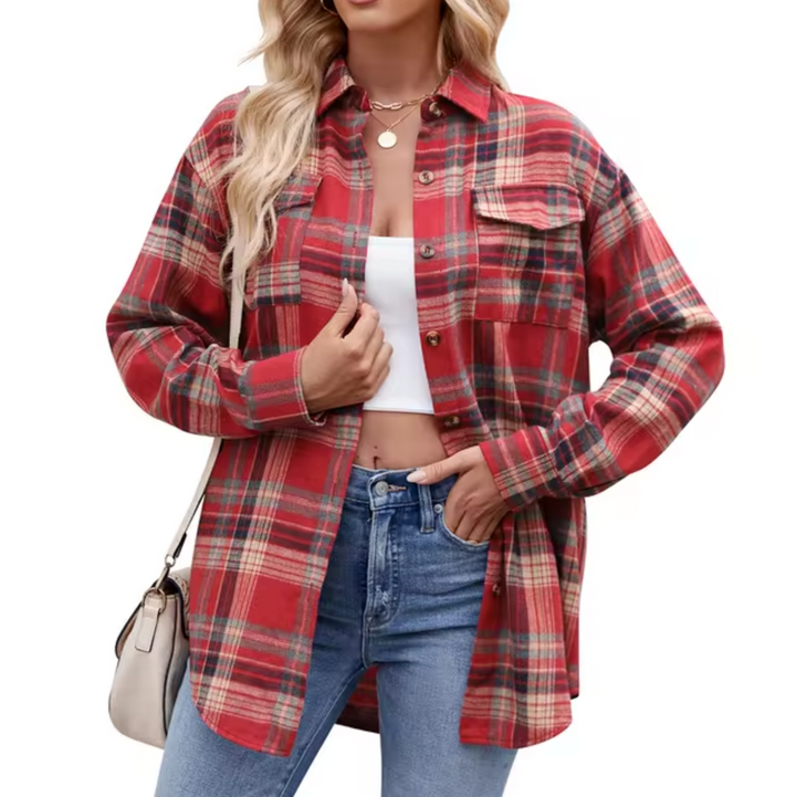 Kariertes Button-Down-Hemd für Frauen