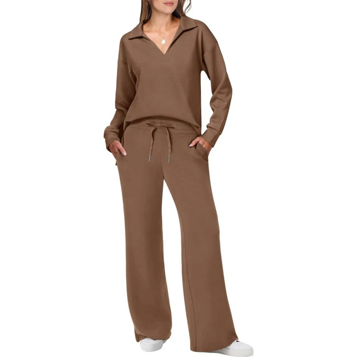 Damen Loungewear Mit V-ausschnitt-top Und Locker Sitzender Hose | Stilvoll