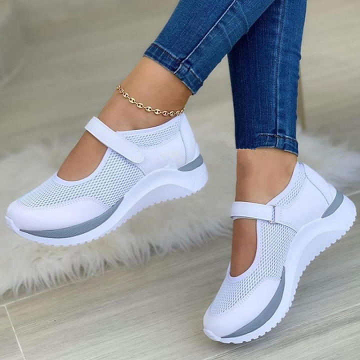 Damen-Mesh-Sneaker mit Klettverschluss und Dicker Sohle