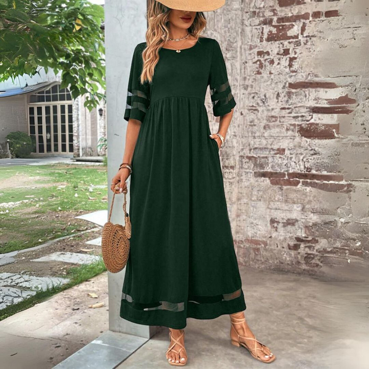 Damen-Sommer-Midikleid mit transparenten Ärmelabschlüssen