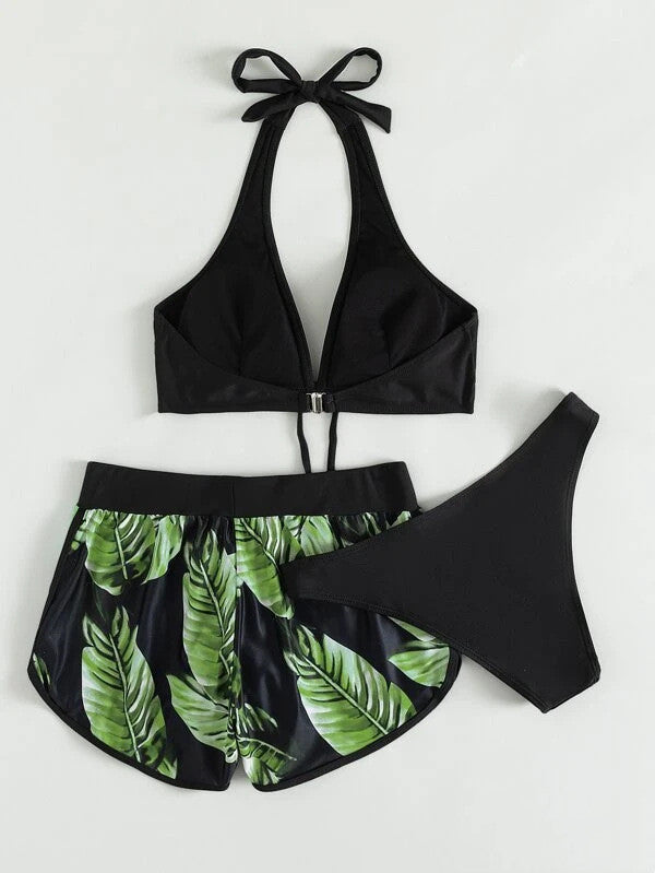 Damen Zweiteiler Bikini mit Haltertop und passendem Shorts