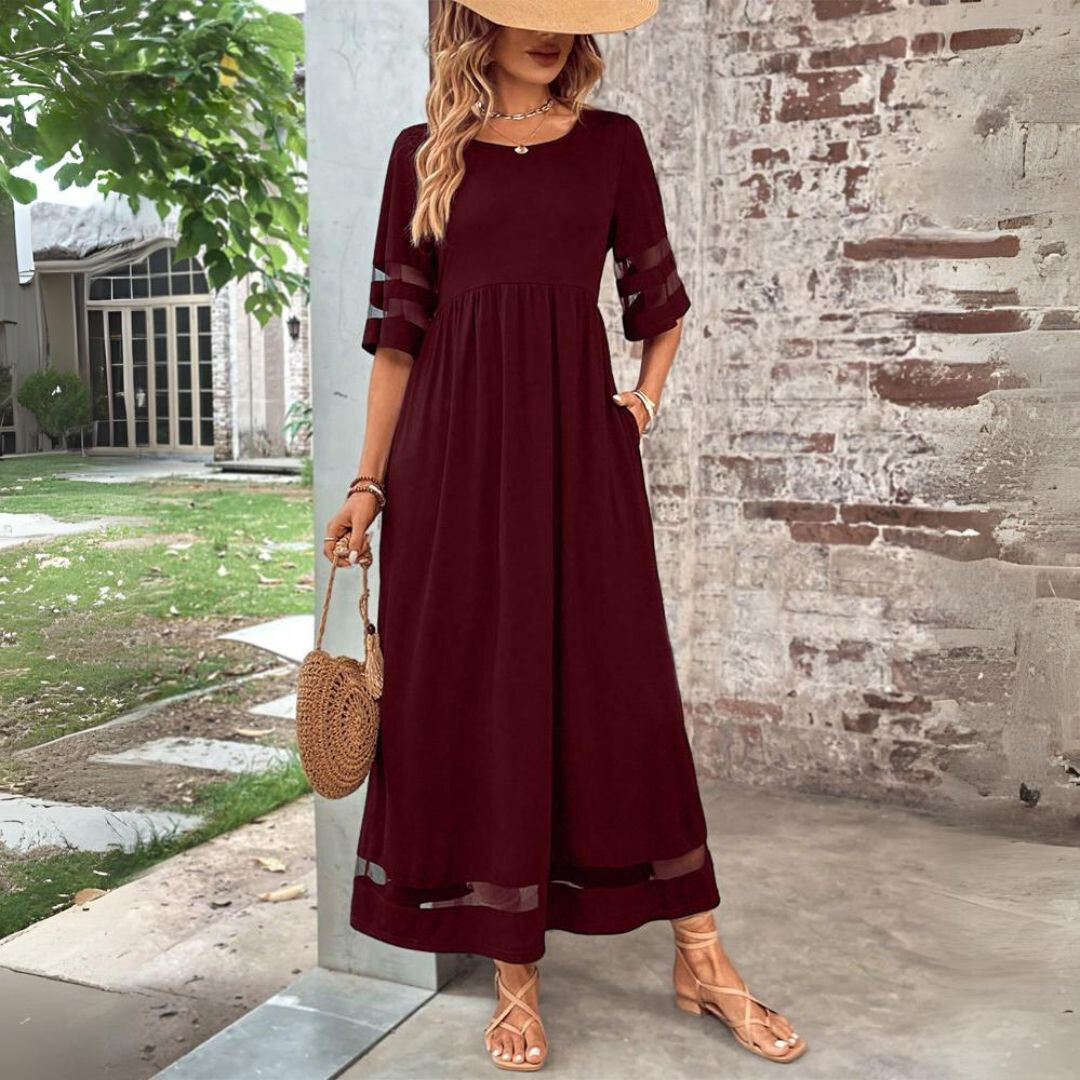 Damen-Sommer-Midikleid mit transparenten Ärmelabschlüssen
