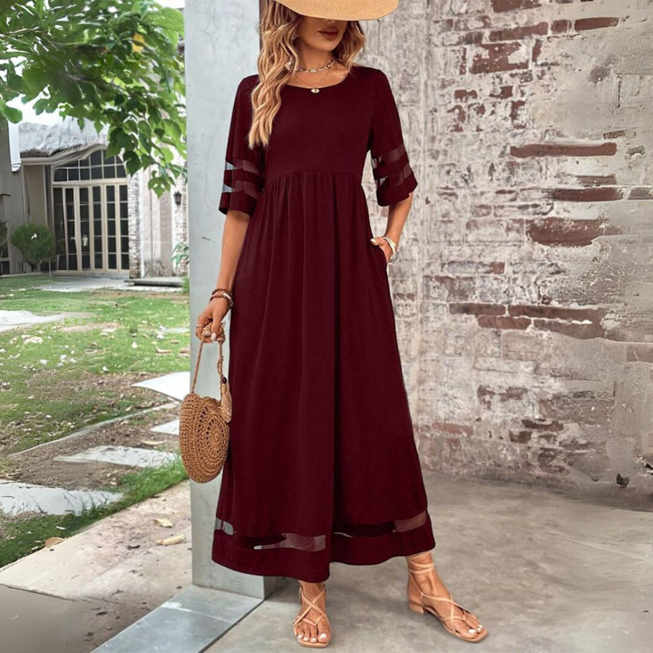 Damen-Sommer-Midikleid mit transparenten Ärmelabschlüssen