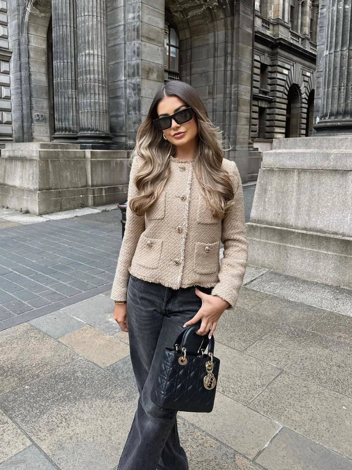 Lässige Tweedjacke Für Damen | Knopfdetail