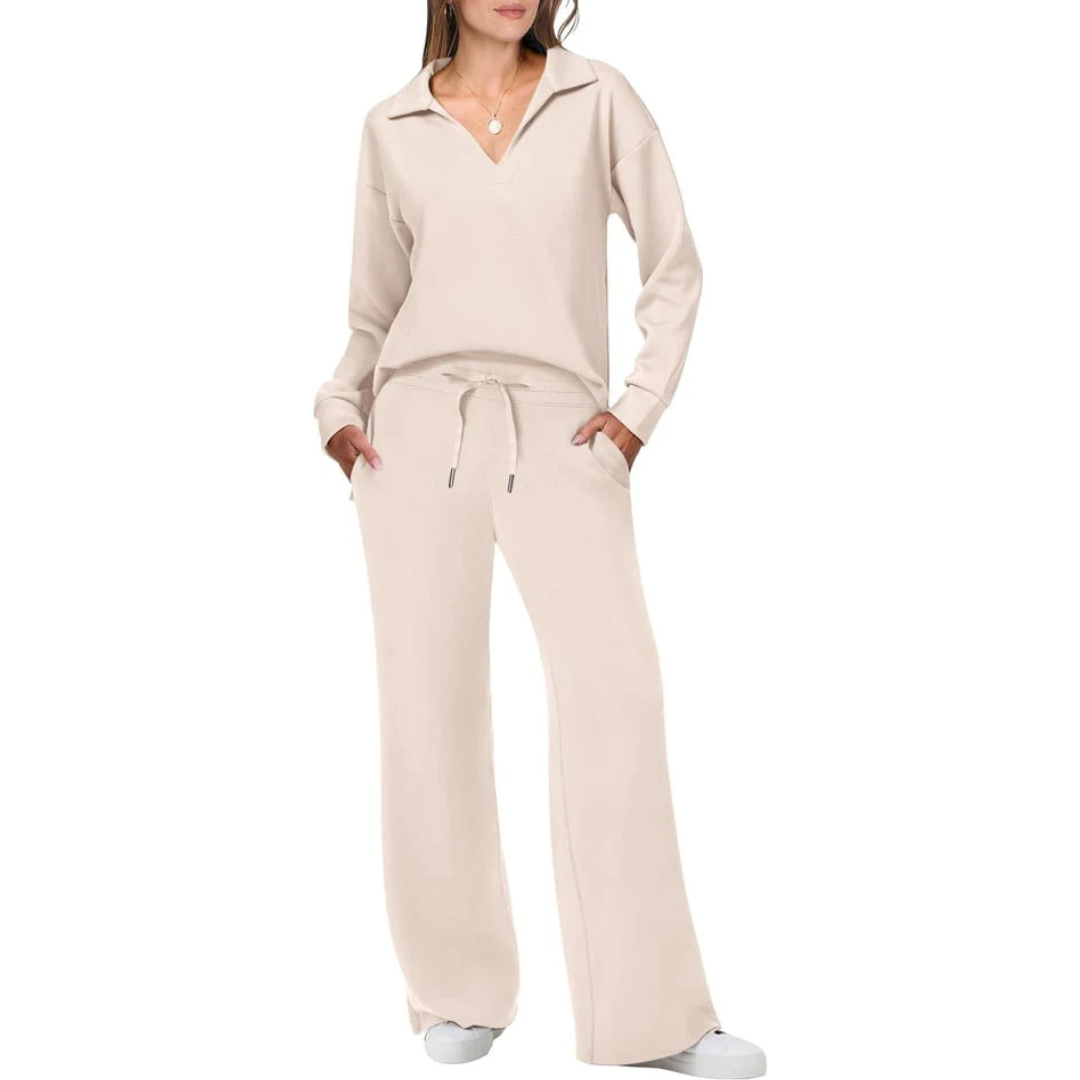 Damen Loungewear Mit V-ausschnitt-top Und Locker Sitzender Hose | Stilvoll