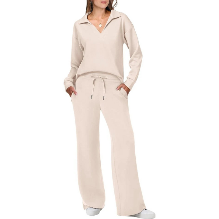 Damen Loungewear Mit V-ausschnitt-top Und Locker Sitzender Hose | Stilvoll