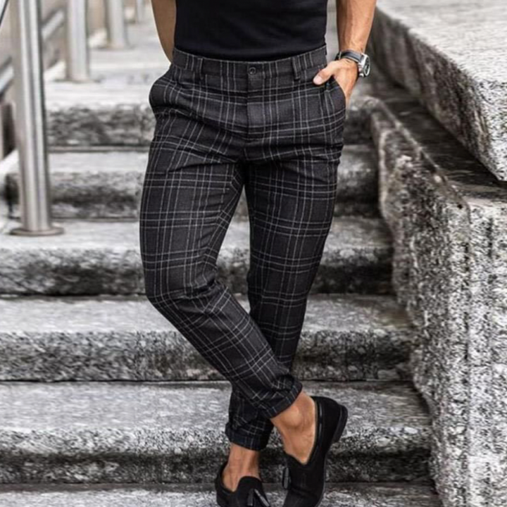 Herren Freizeit-Hosen mit Karomuster und schmal zulaufendem Bein