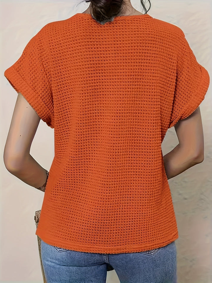 Waffelstrick-Bluse mit Spitzenbesatz für Damen